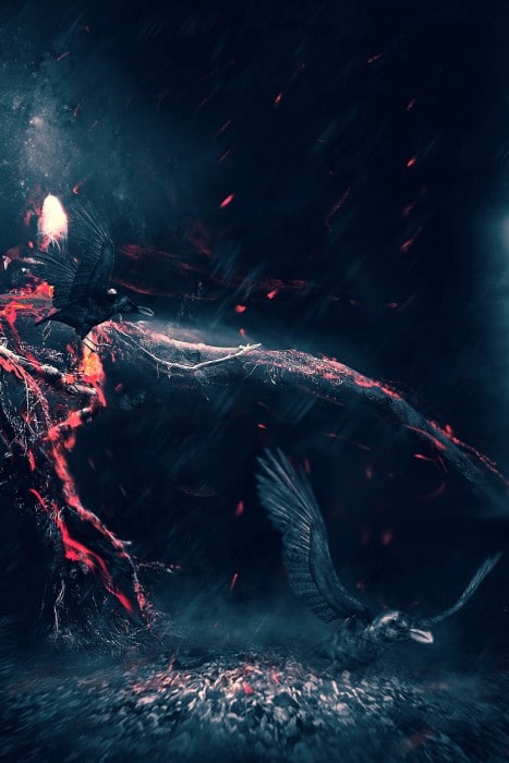 dark tree snow scene flatten 467x700 Create a Surreal Burning Tree Scene with Falling Particle Effect in Photoshop
